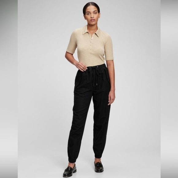 NWT! GAP Black High Rise Linen-Cotton Utility Joggers with Washwell - Size XS💎 - Picture 1 of 10